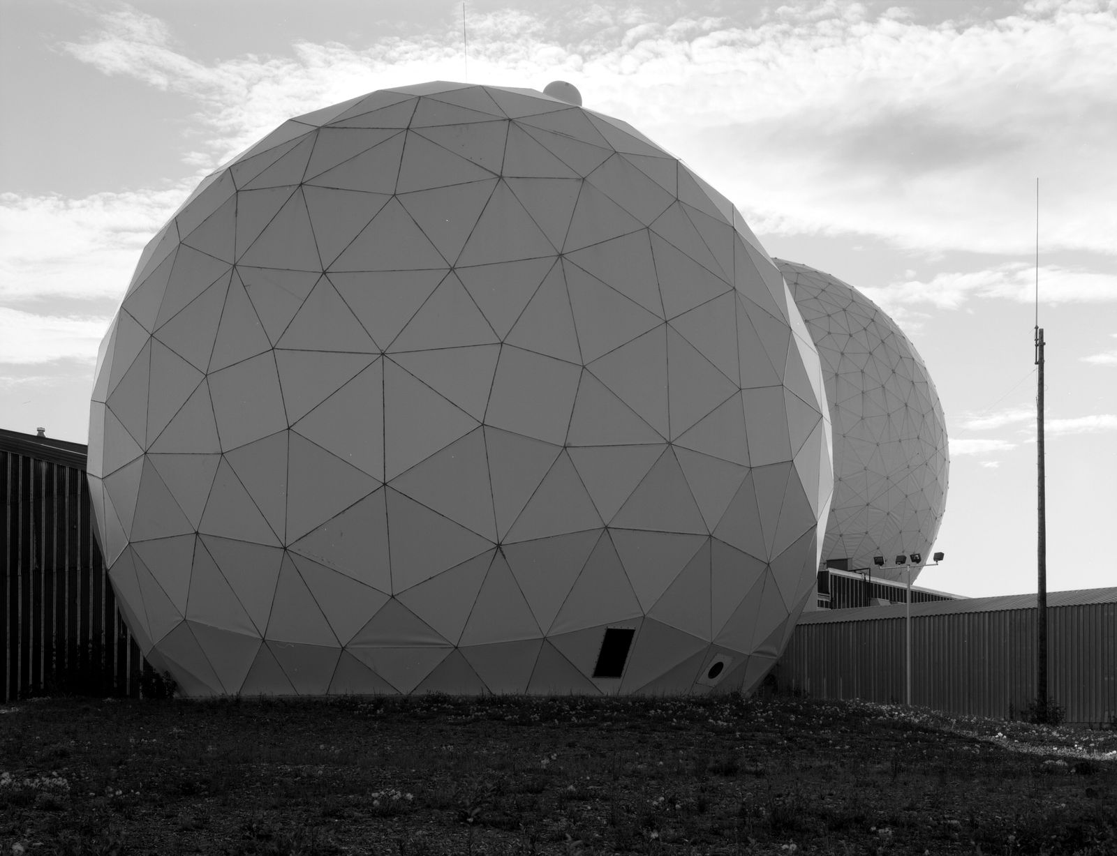 Inside a fully transparent bubble tent at night, showing a bed positioned for stargazing through the clear dome skin with the tropical canopy visible outside